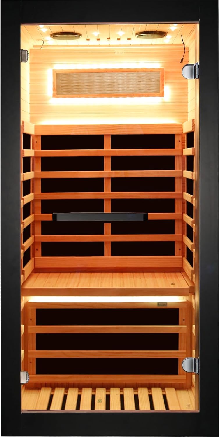 OUTEXER One Person Infrared Sauna with 7‑Color Starry Sky Light & Bluetooth Speakers