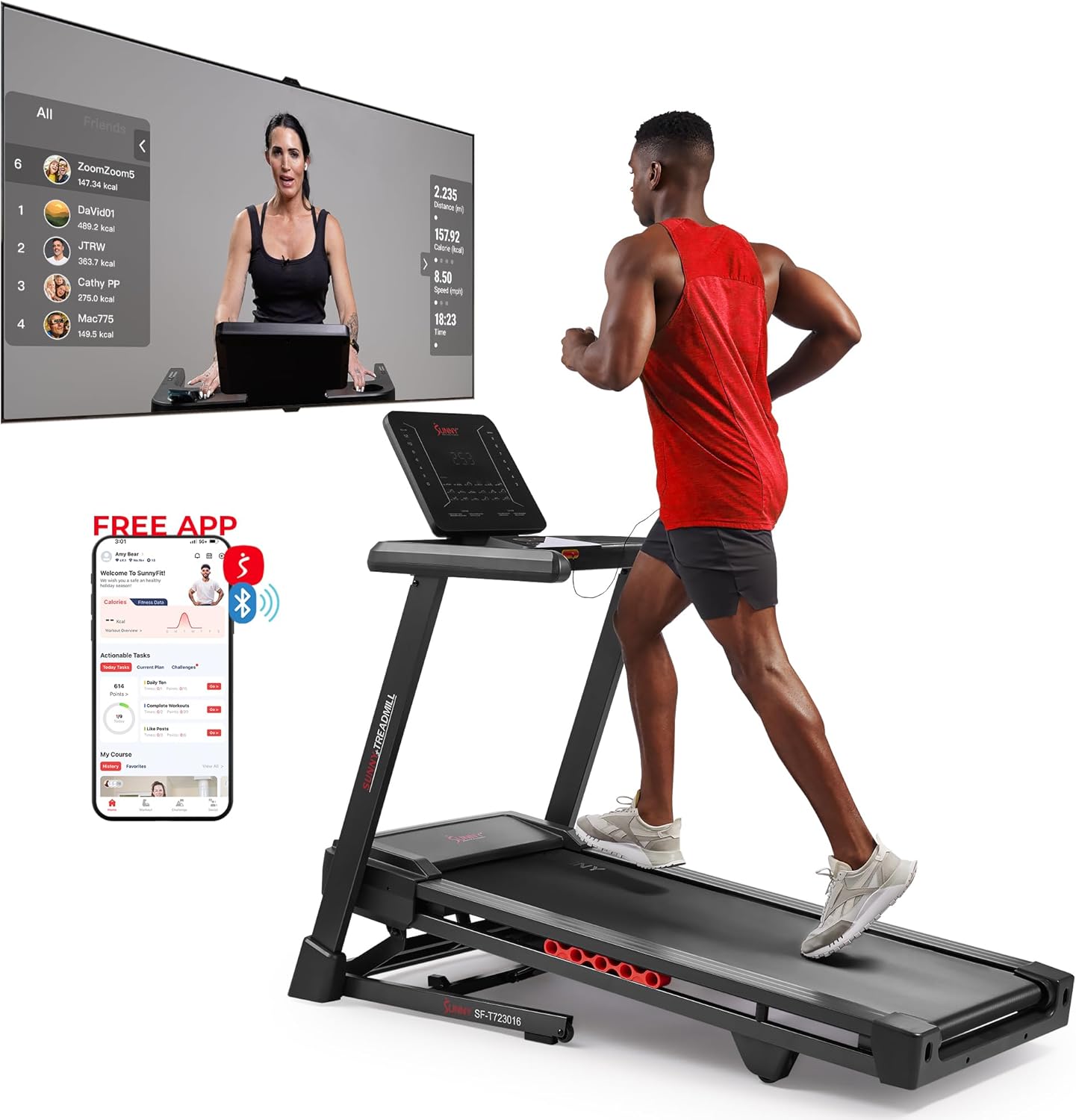 Sunny Health & Fitness Smart Heavy-Duty Auto Incline Treadmill