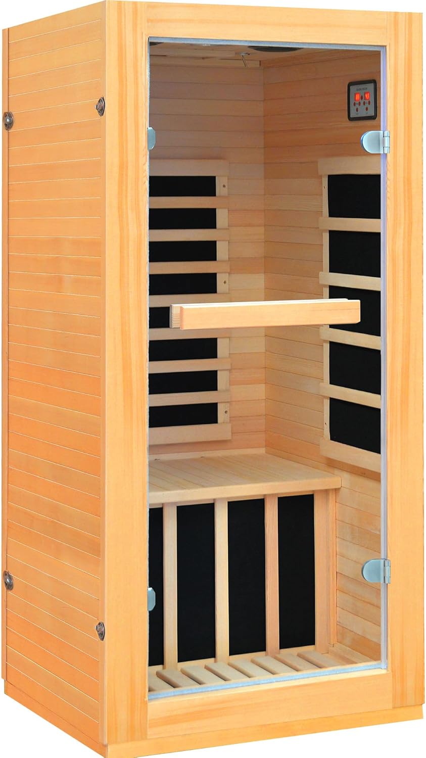 Lamar Infrared Sauna for Home 1-2 Person with 10-Color Chromotherapy Light, Bluetooth Speakers, Low EMF Far Infrared Panels, Indoor Wooden Sauna Room