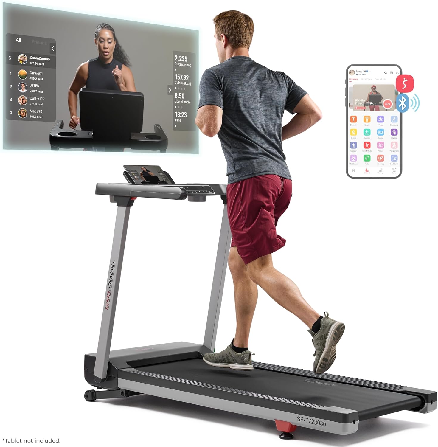 Sunny Health & Fitness Fully Assembled OneClick-Fold Smart Treadmill