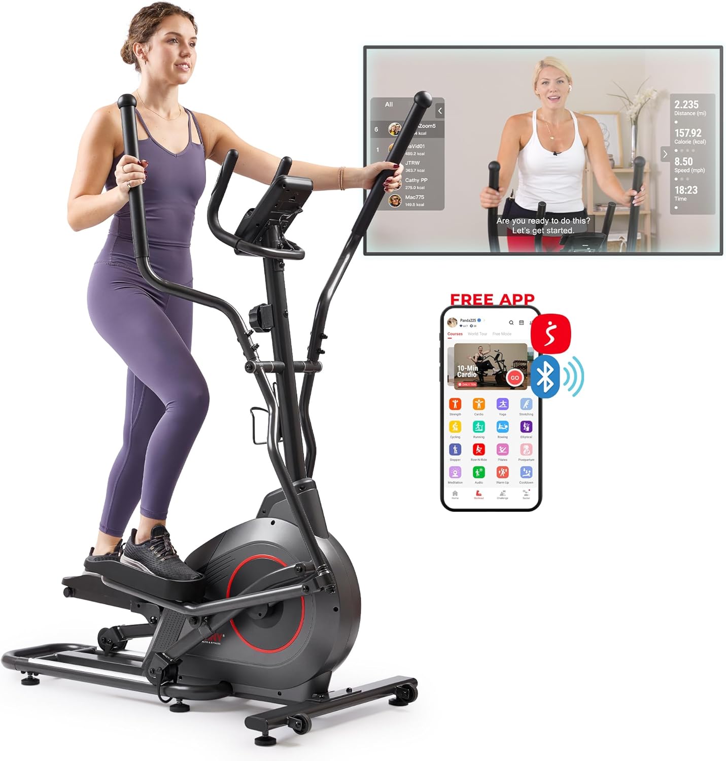 Sunny Health & Fitness Smart Upright Elliptical w/Pulse Sensor