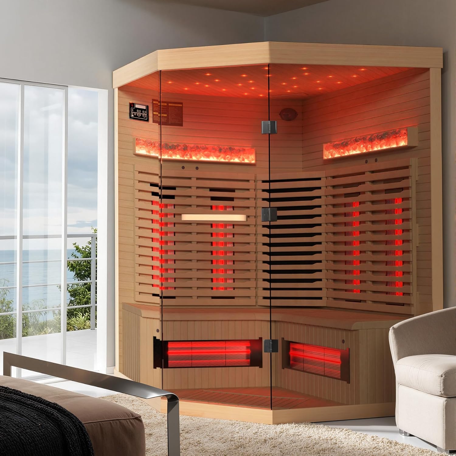 BNEHS 2-Person Infrared Sauna with Himalayan Salt Bar & Bluetooth