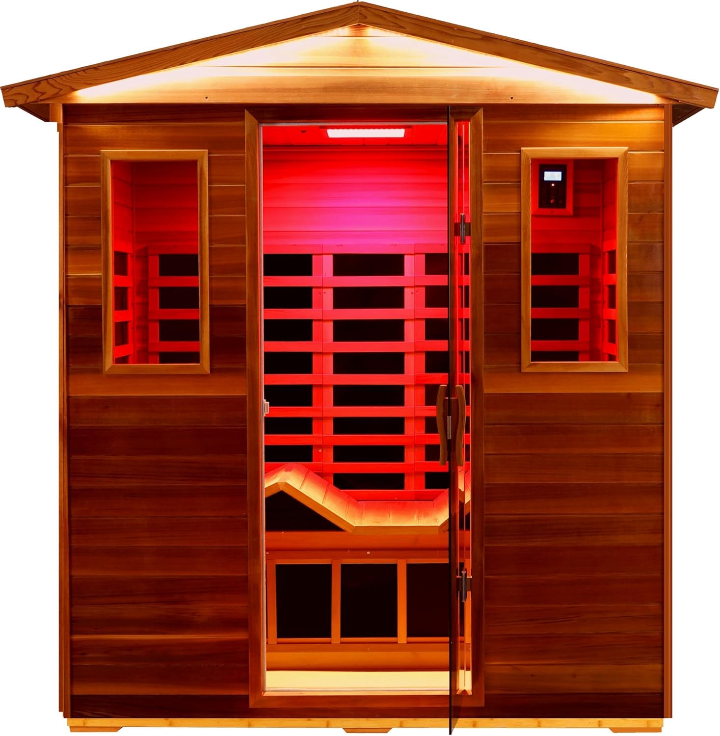 LTCCDSS Ultra-Low EMF Outdoor Sauna 3-Person Full Spectrum Far Infrared Sauna with Chromotherapy & Bluetooth Speakers, Red Cedar Wood Sauna Room for Home Patio