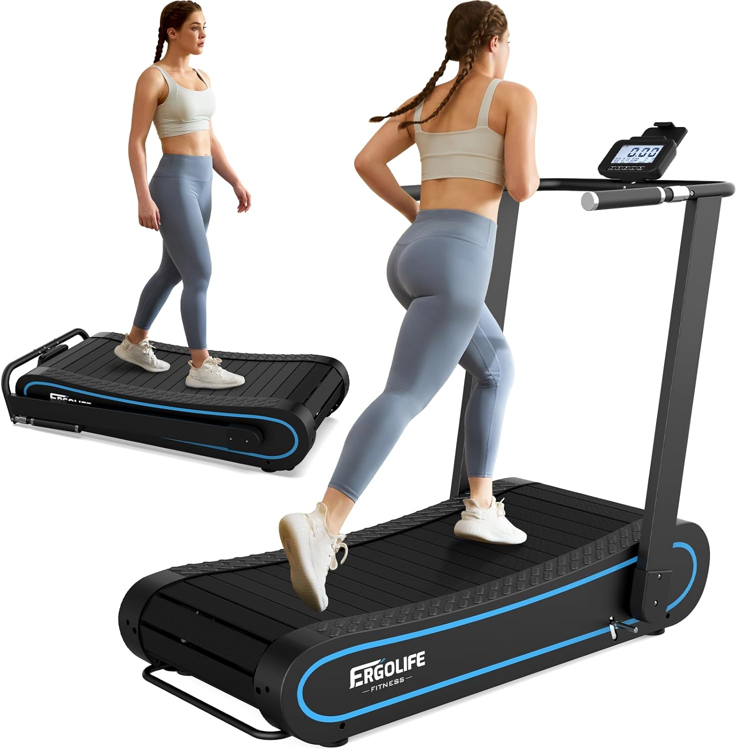 ergolife curved treadmill with non-electric motorized